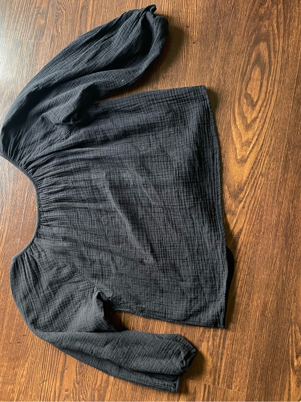 Wilfred Black Gauze Long-Sleeve Peasant Top